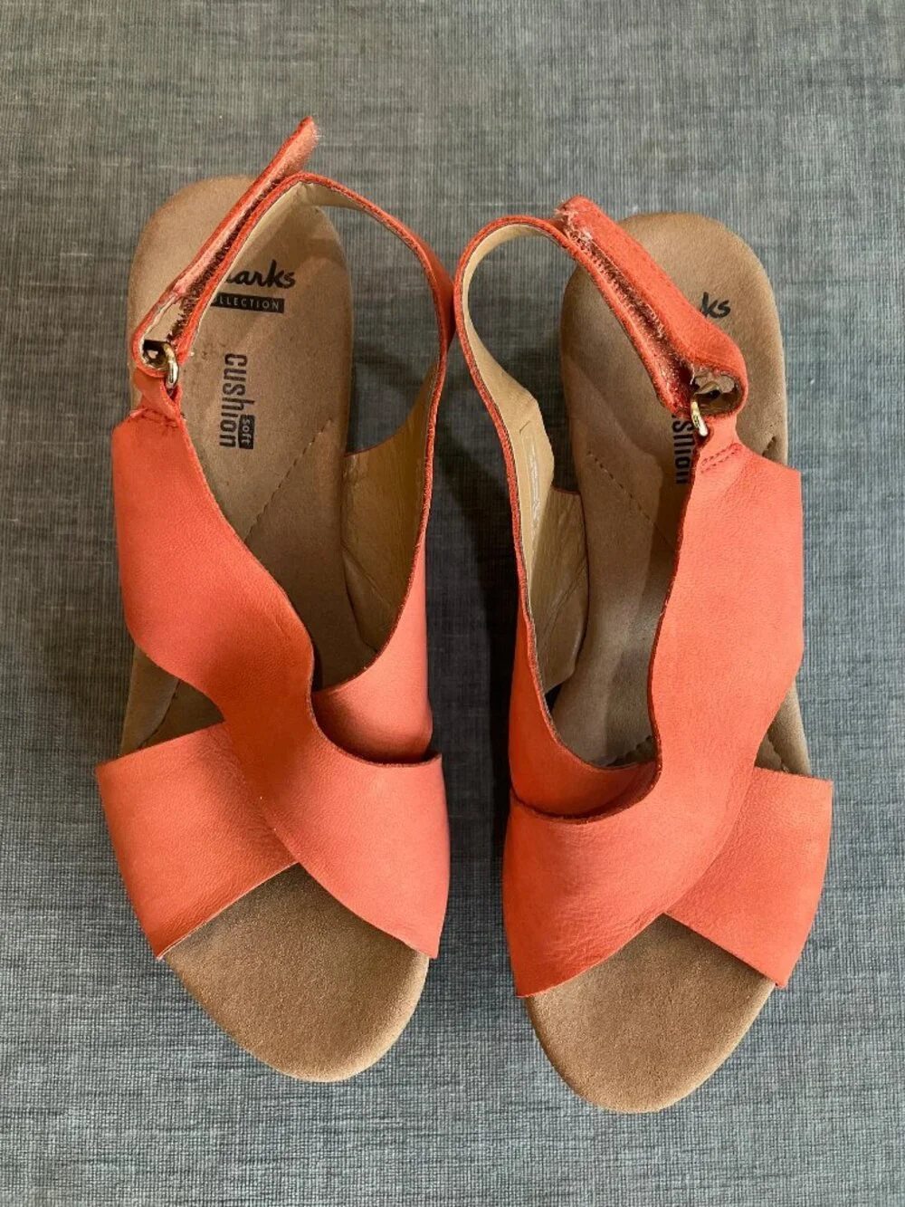 Clarks Collection Womens 8 Orange Cork Wedge Sandals 3